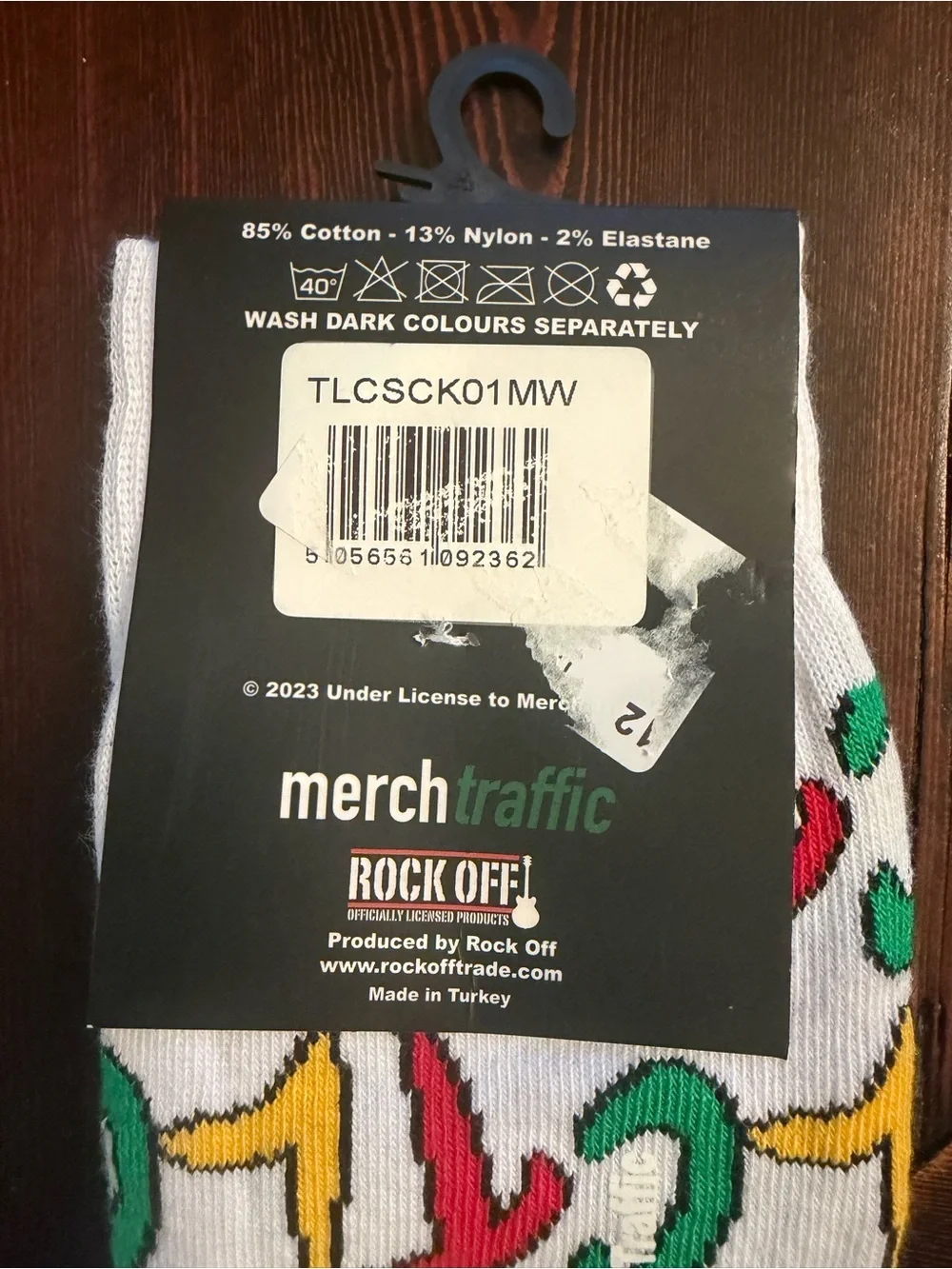 TLC White Logo Crew Socks with Red, Green & Yellow Accents
